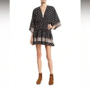 MISA LOS ANGELES NEILY PRINTED V-NECK FLOUNCED MINI DRESS